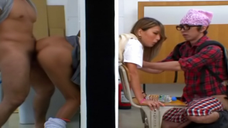 Busty babe enjoys a sweet hardcore gang bang